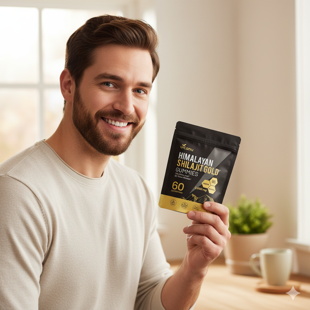 Customer holding Vitanu Shilajit Gummies